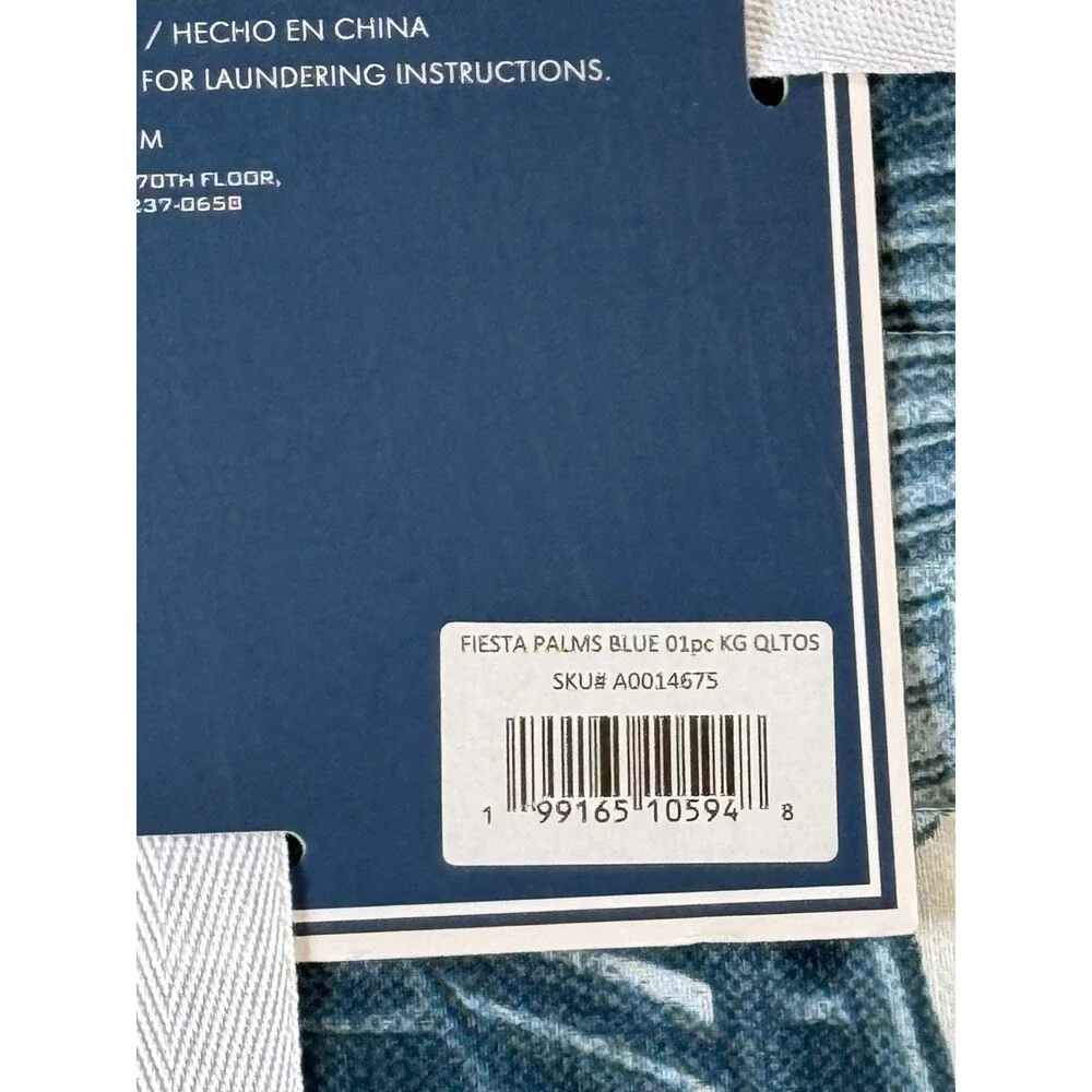 Tommy Bahama Fiesta Palms King Quilt Comforter Blue White Reversible Tropical